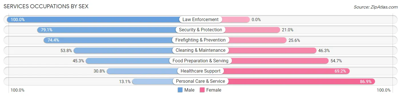 Services Occupations by Sex in Zip Code 93105