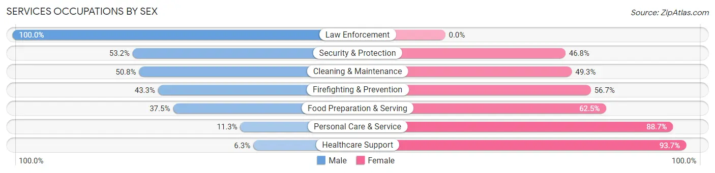 Services Occupations by Sex in Zip Code 93304