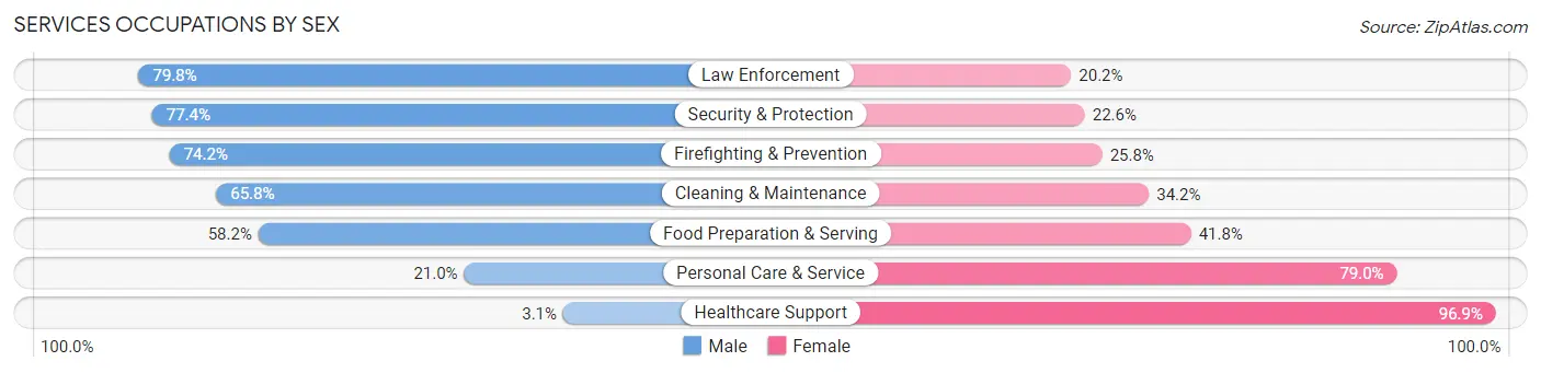 Services Occupations by Sex in Zip Code 93704
