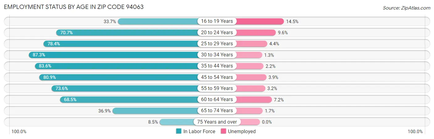 Employment Status by Age in Zip Code 94063