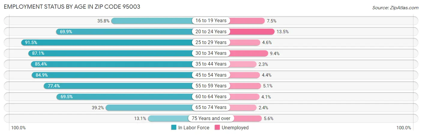 Employment Status by Age in Zip Code 95003