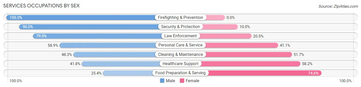 Services Occupations by Sex in Zip Code 95005