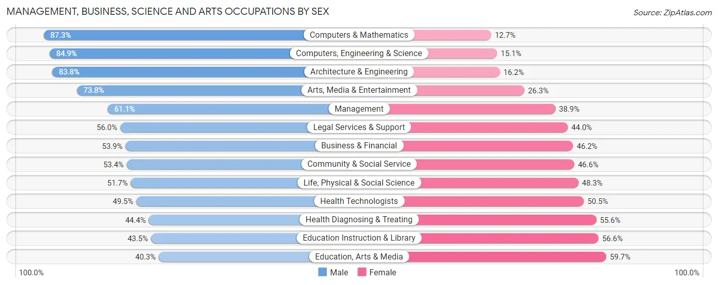 Management, Business, Science and Arts Occupations by Sex in Zip Code 95030