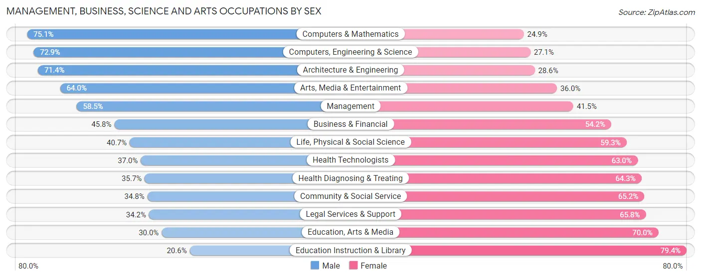 Management, Business, Science and Arts Occupations by Sex in Zip Code 95035