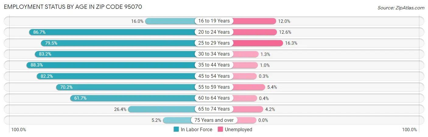 Employment Status by Age in Zip Code 95070