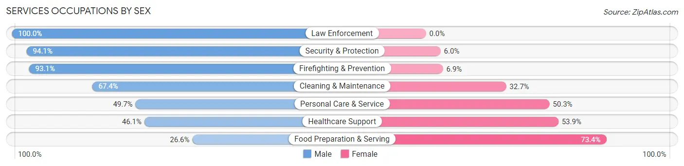 Services Occupations by Sex in Zip Code 95073