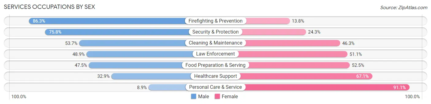 Services Occupations by Sex in Zip Code 95111