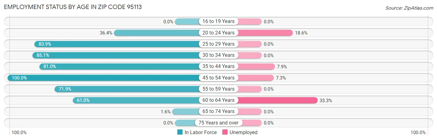Employment Status by Age in Zip Code 95113