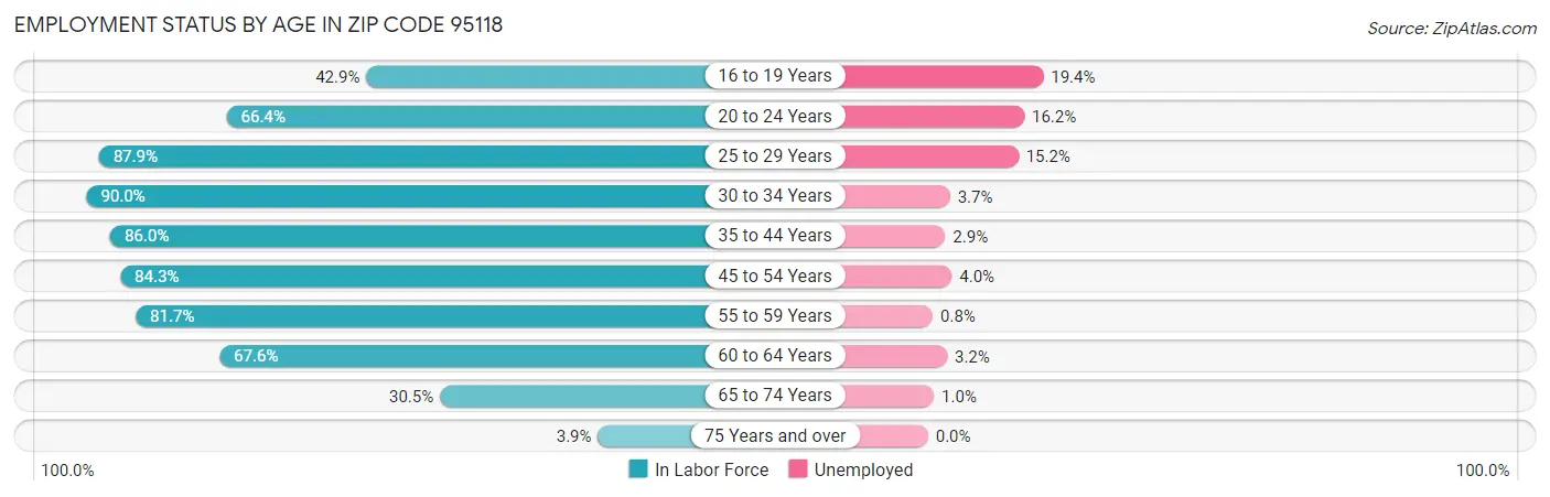 Employment Status by Age in Zip Code 95118