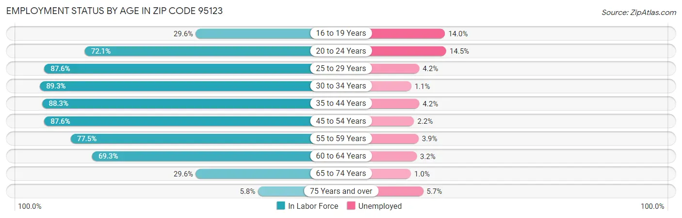 Employment Status by Age in Zip Code 95123