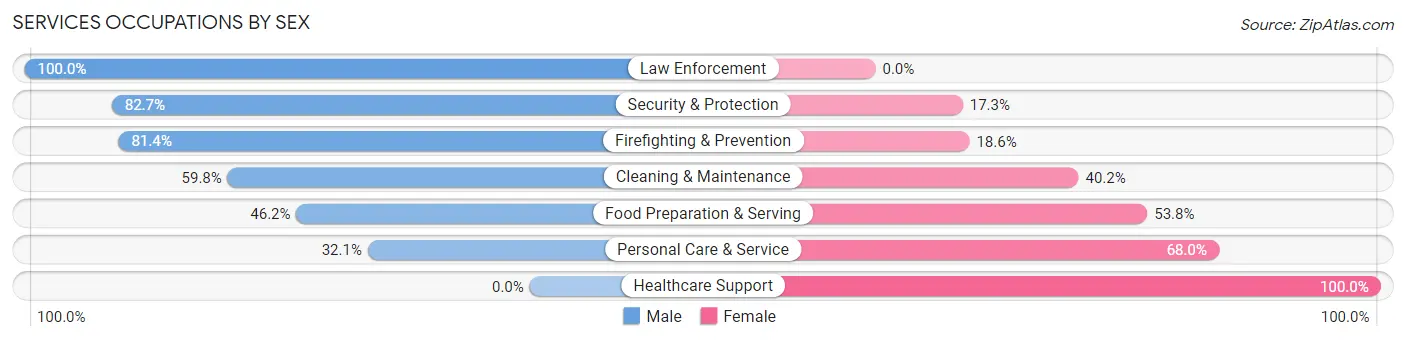 Services Occupations by Sex in Zip Code 95203