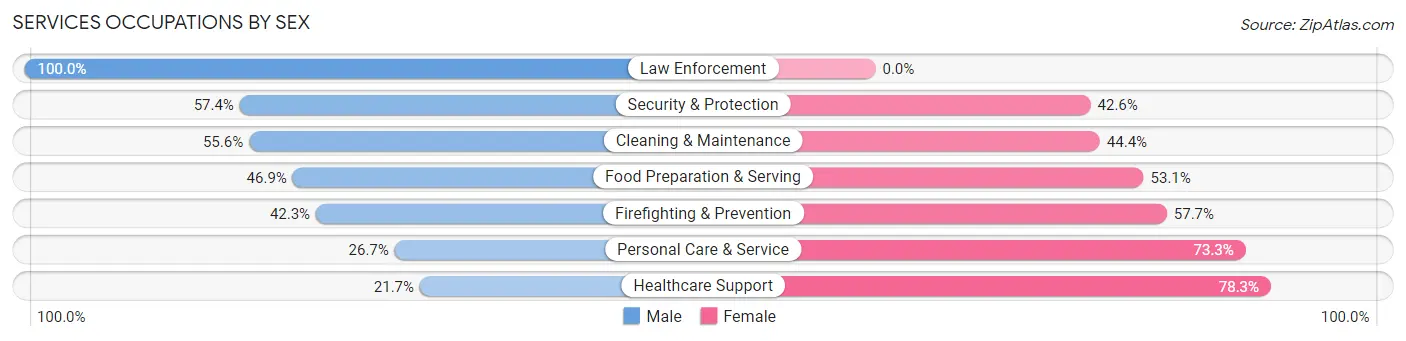 Services Occupations by Sex in Zip Code 95210