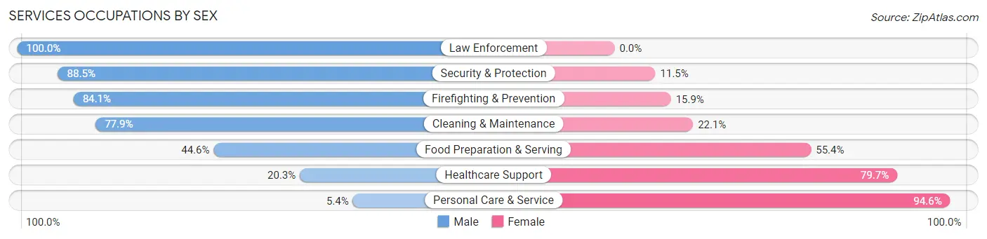 Services Occupations by Sex in Zip Code 95219