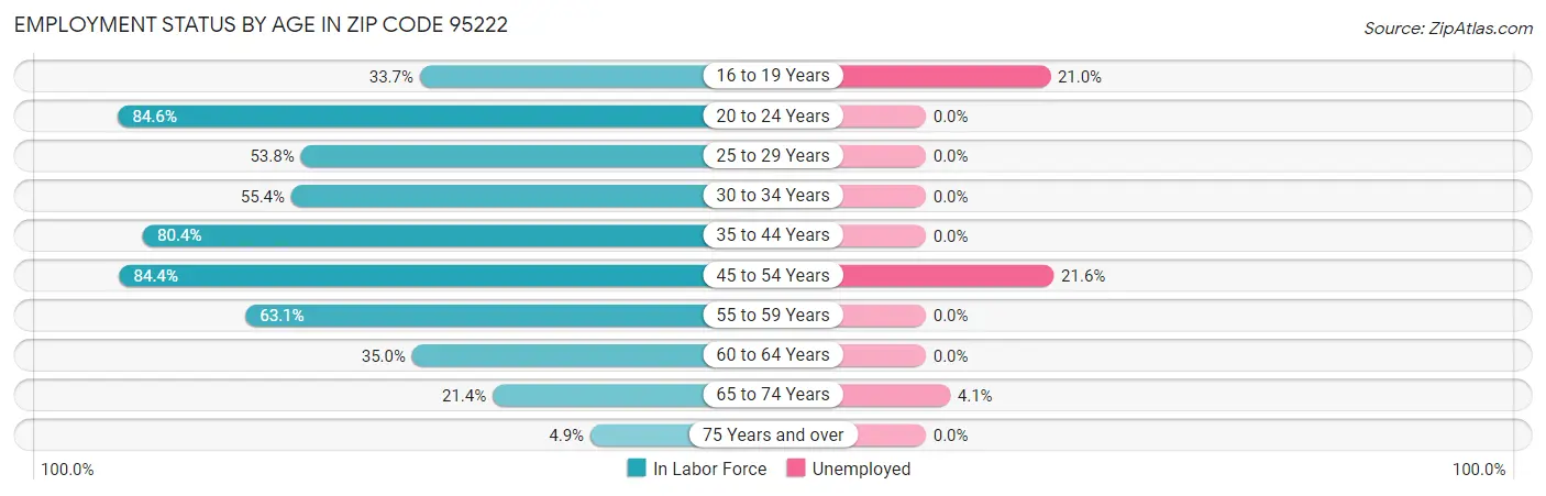 Employment Status by Age in Zip Code 95222