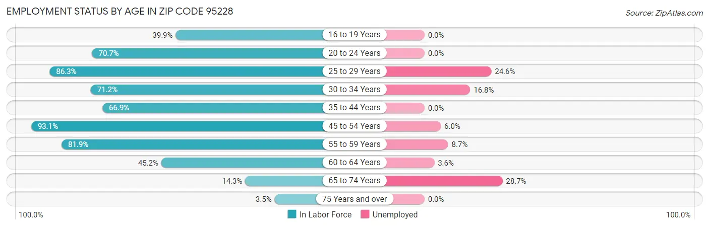 Employment Status by Age in Zip Code 95228