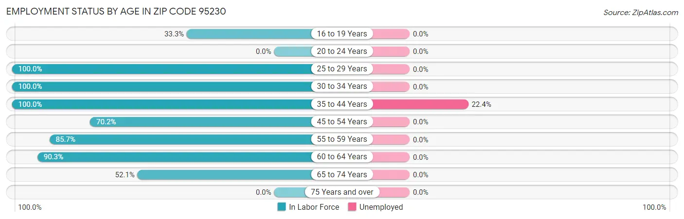 Employment Status by Age in Zip Code 95230