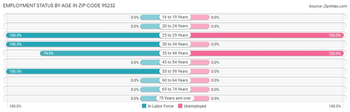 Employment Status by Age in Zip Code 95232