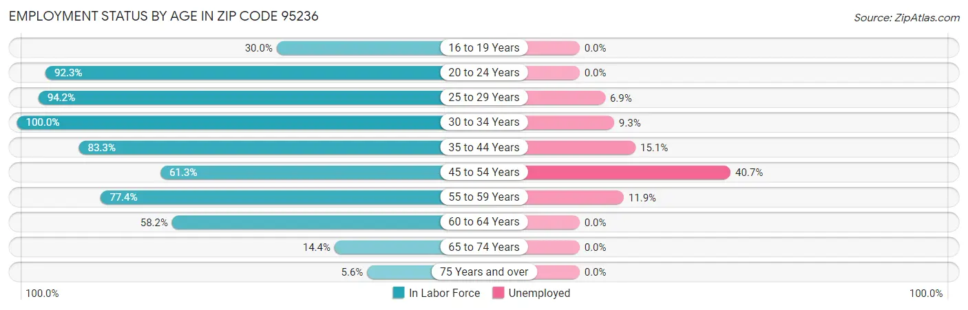 Employment Status by Age in Zip Code 95236