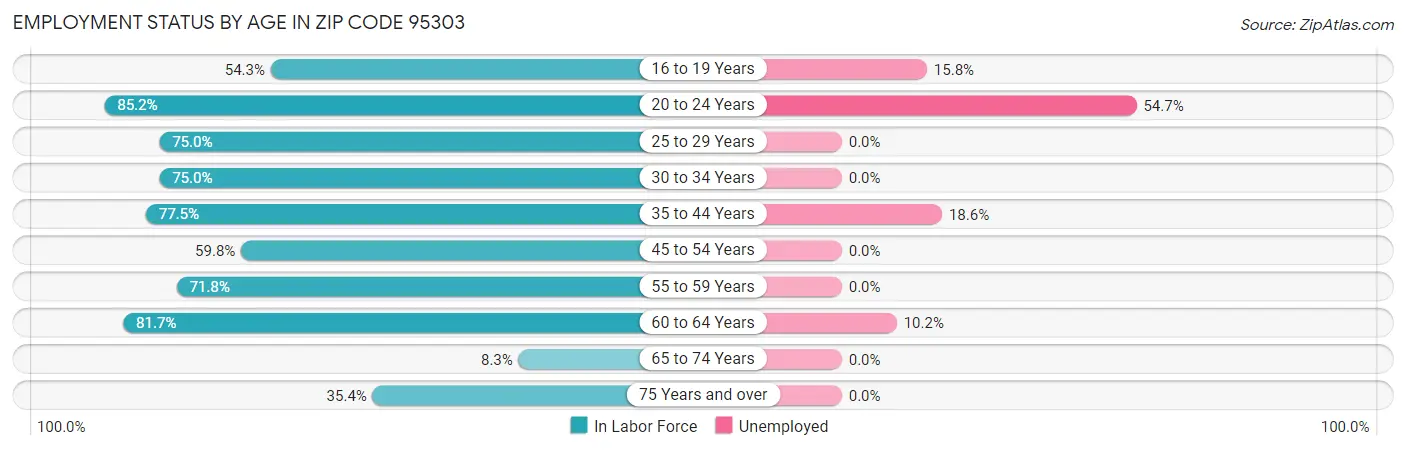 Employment Status by Age in Zip Code 95303