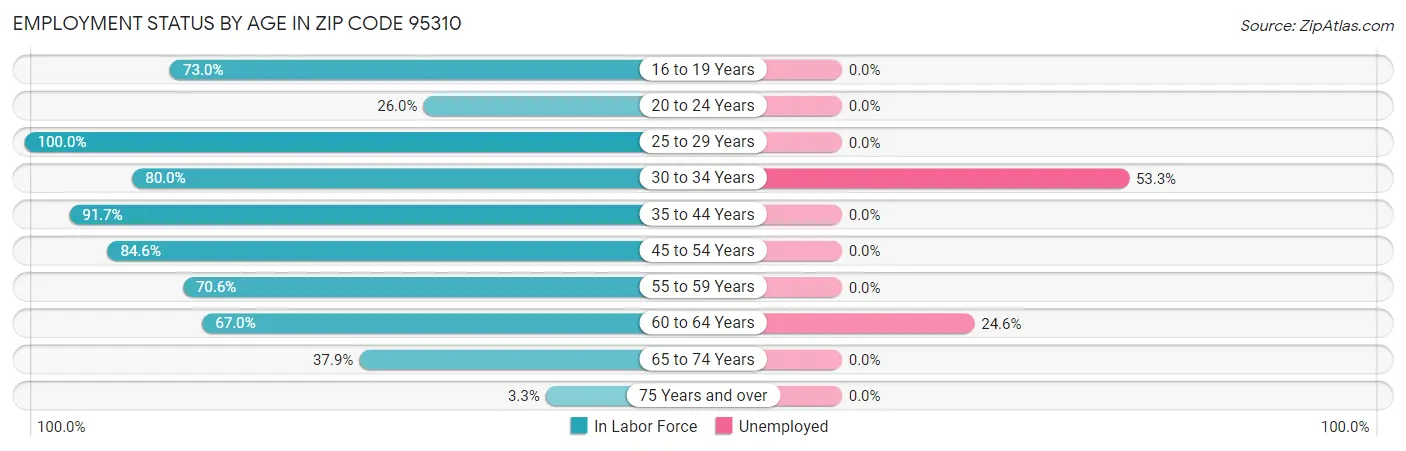 Employment Status by Age in Zip Code 95310