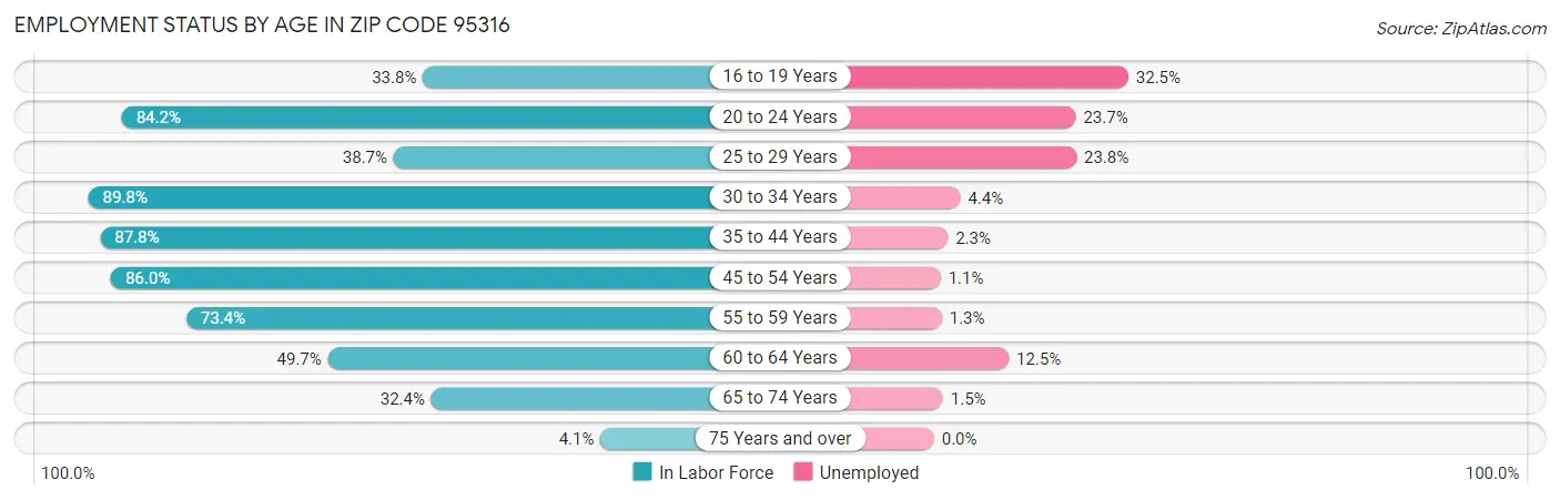Employment Status by Age in Zip Code 95316