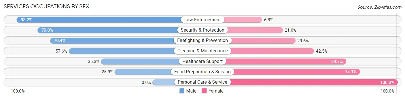 Services Occupations by Sex in Zip Code 95338