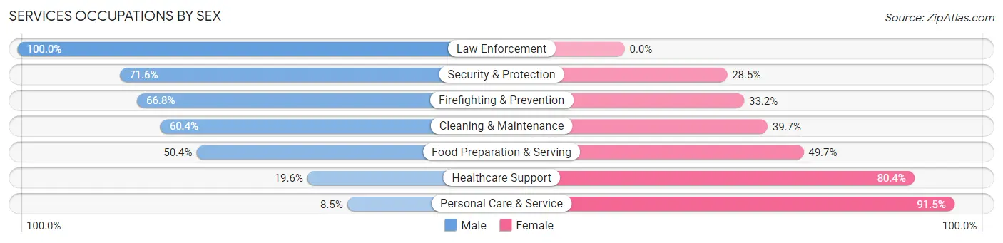 Services Occupations by Sex in Zip Code 95351