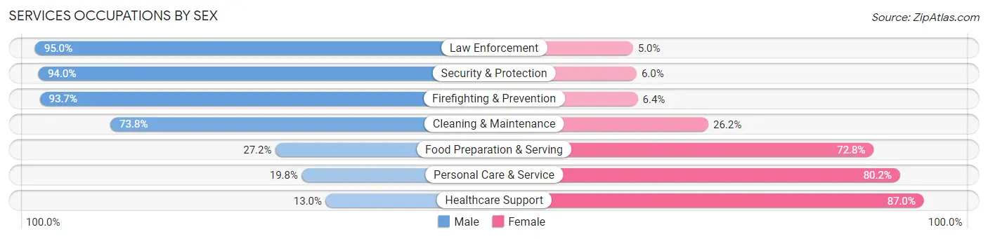 Services Occupations by Sex in Zip Code 95358