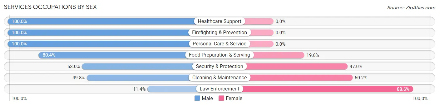 Services Occupations by Sex in Zip Code 95389