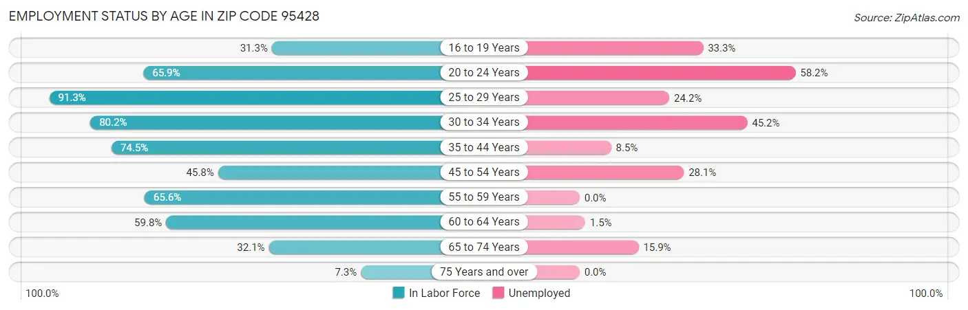 Employment Status by Age in Zip Code 95428