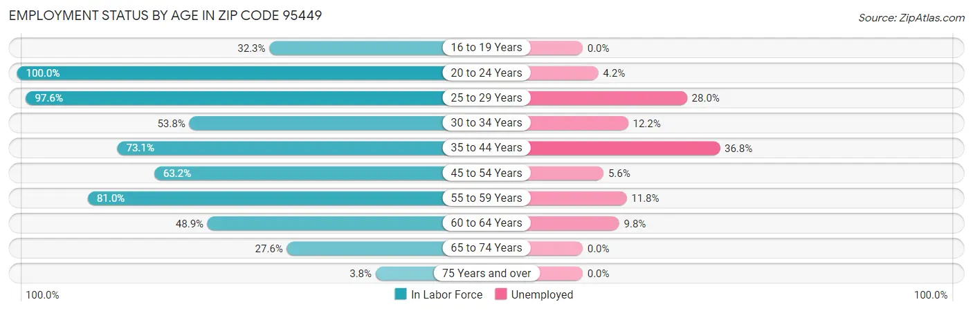 Employment Status by Age in Zip Code 95449