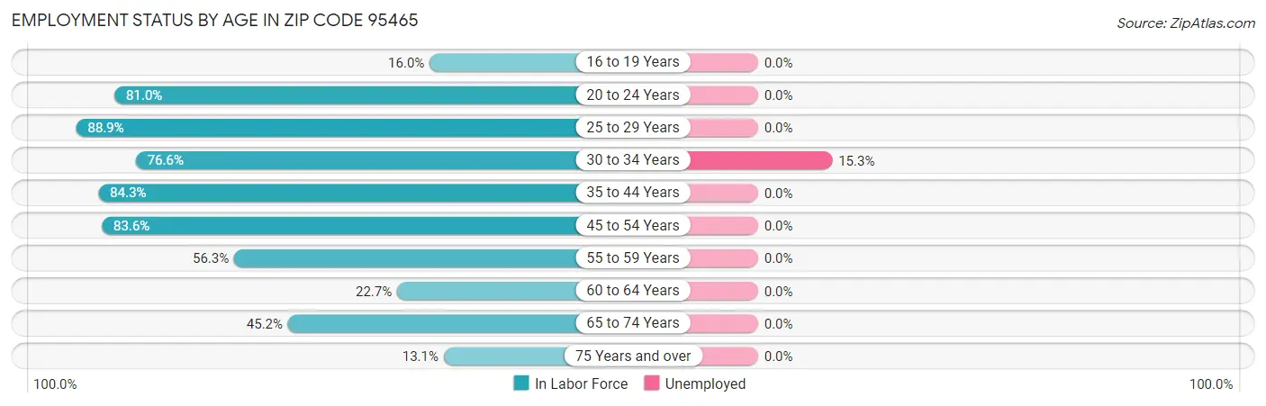 Employment Status by Age in Zip Code 95465