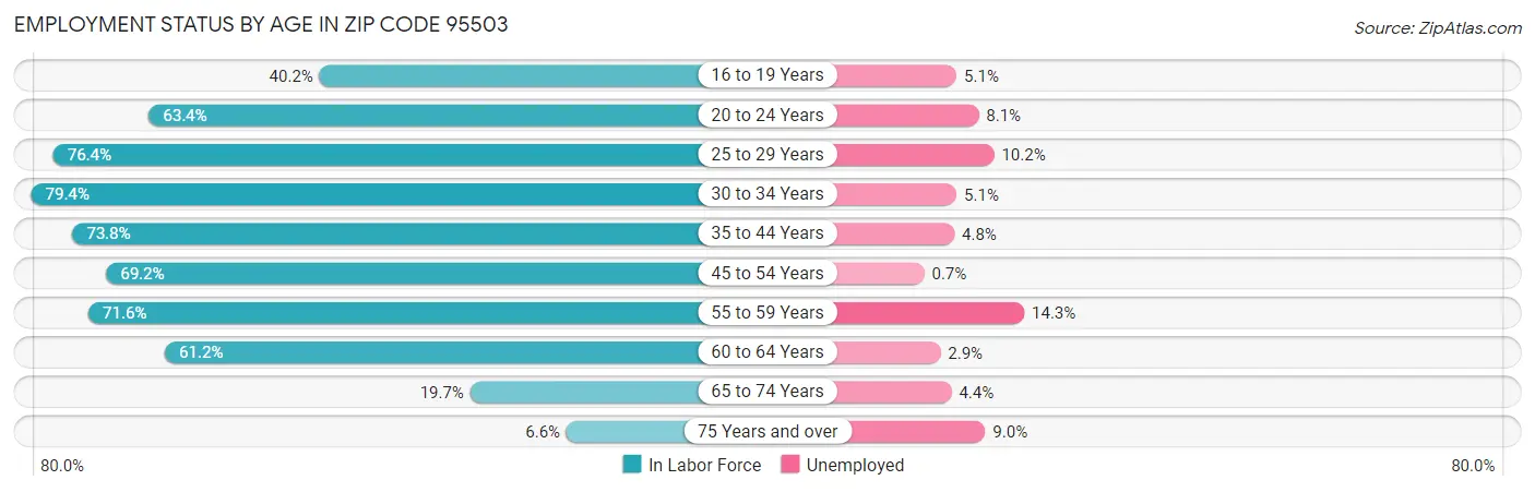 Employment Status by Age in Zip Code 95503