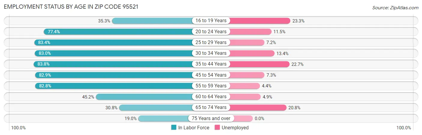 Employment Status by Age in Zip Code 95521