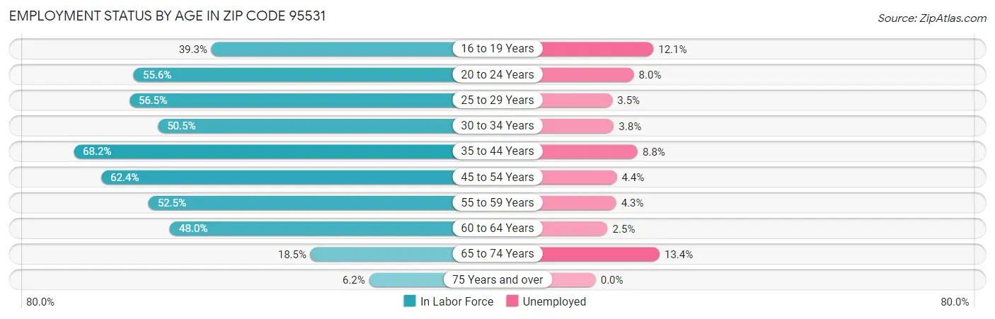 Employment Status by Age in Zip Code 95531