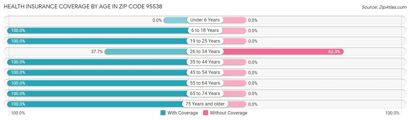 Health Insurance Coverage by Age in Zip Code 95538