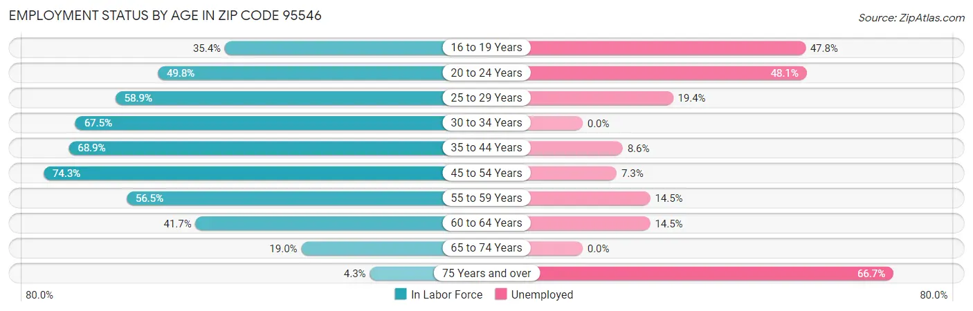 Employment Status by Age in Zip Code 95546