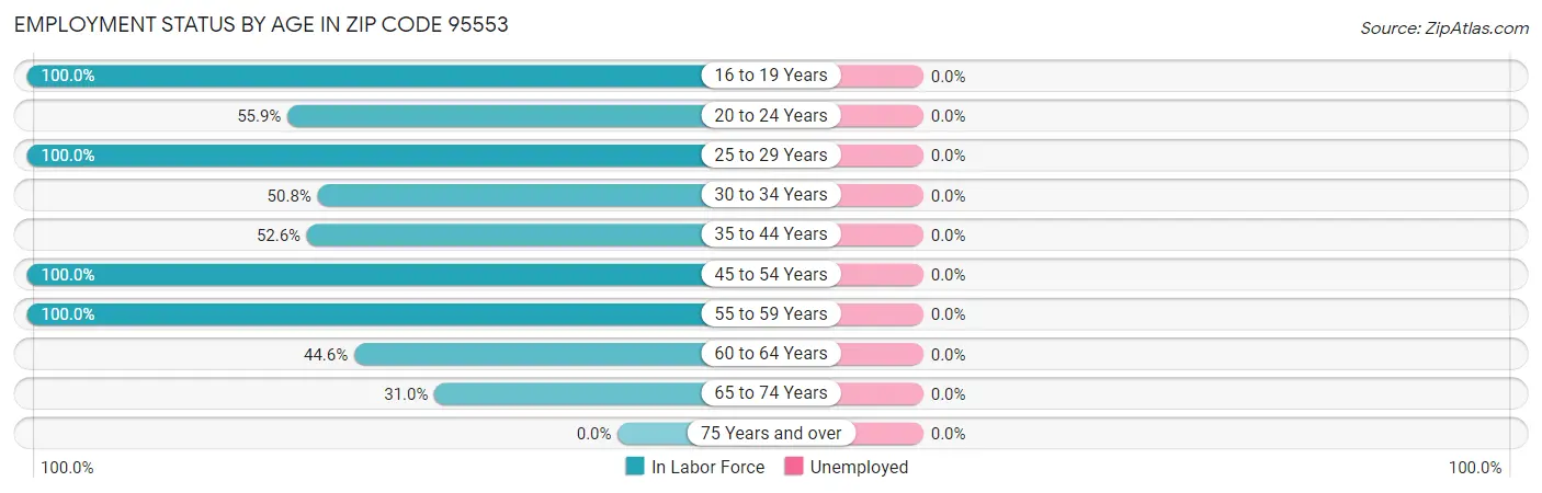 Employment Status by Age in Zip Code 95553