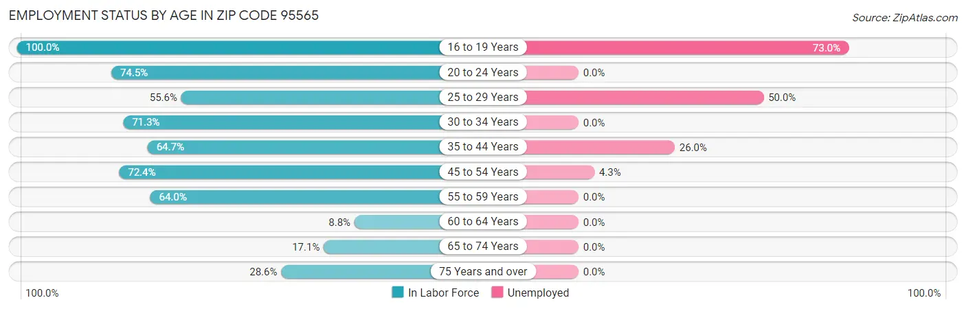 Employment Status by Age in Zip Code 95565