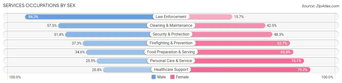 Services Occupations by Sex in Zip Code 95616