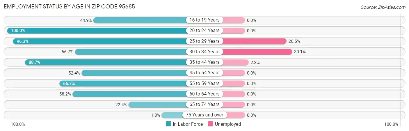 Employment Status by Age in Zip Code 95685
