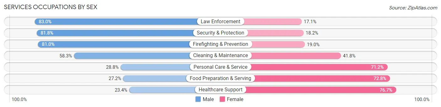 Services Occupations by Sex in Zip Code 95695