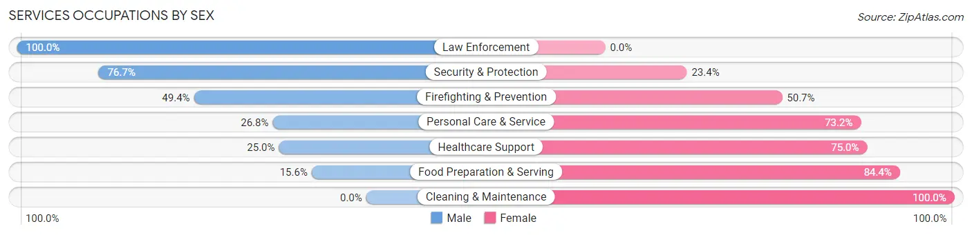 Services Occupations by Sex in Zip Code 95722