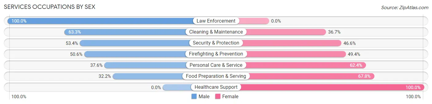Services Occupations by Sex in Zip Code 95816