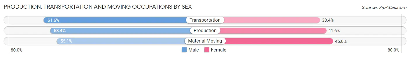 Production, Transportation and Moving Occupations by Sex in Zip Code 95820