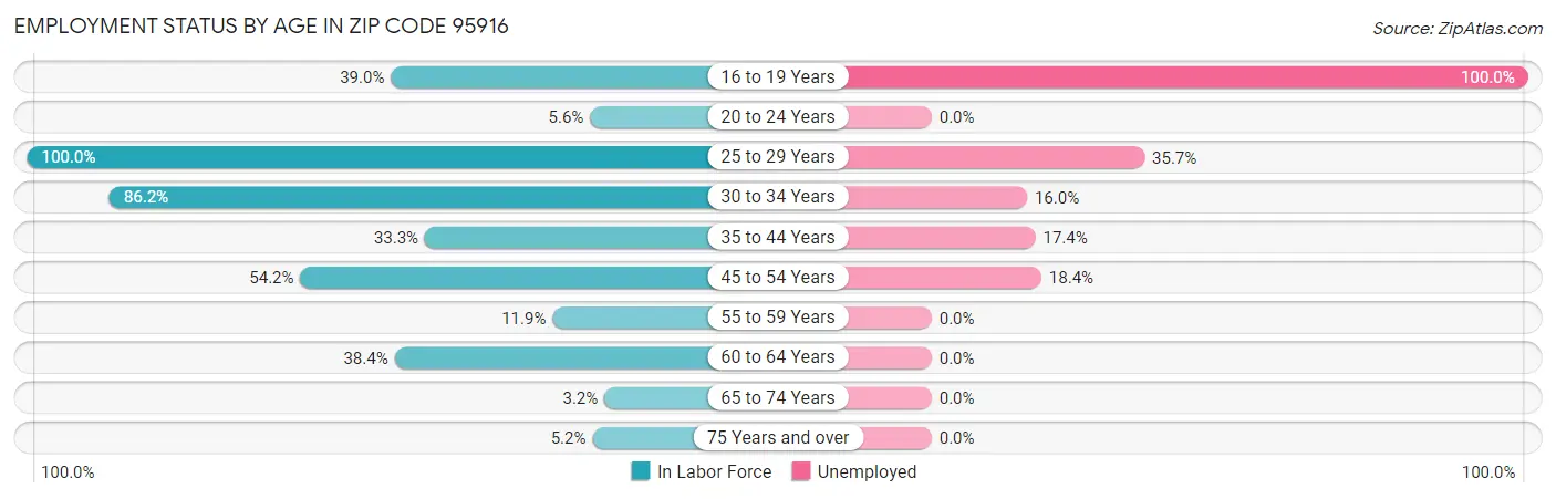 Employment Status by Age in Zip Code 95916