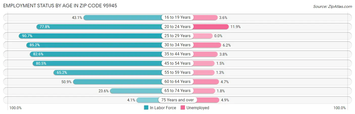 Employment Status by Age in Zip Code 95945