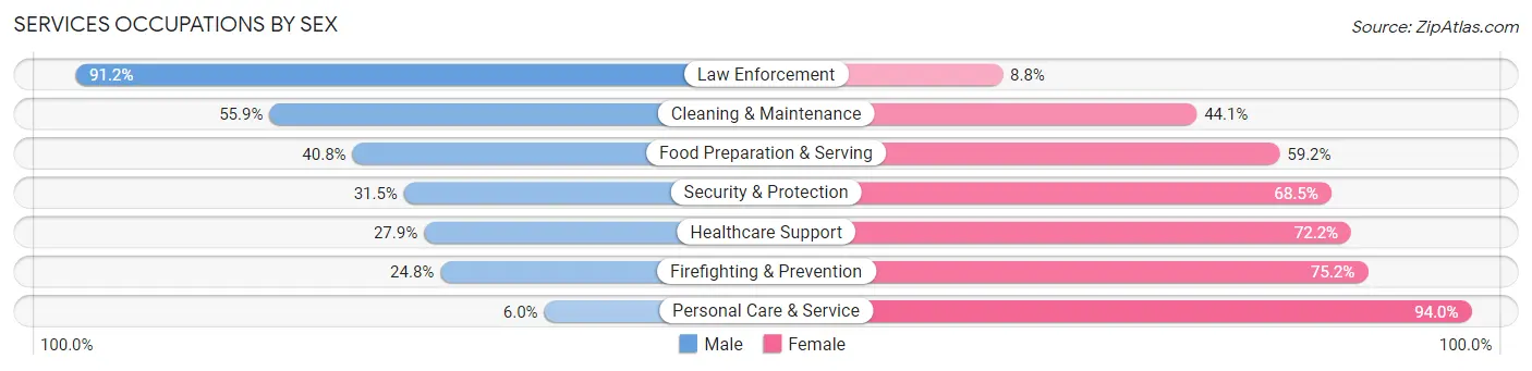 Services Occupations by Sex in Zip Code 95945