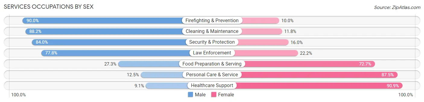 Services Occupations by Sex in Zip Code 95949