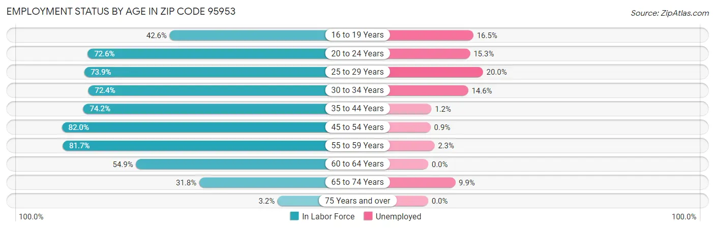 Employment Status by Age in Zip Code 95953